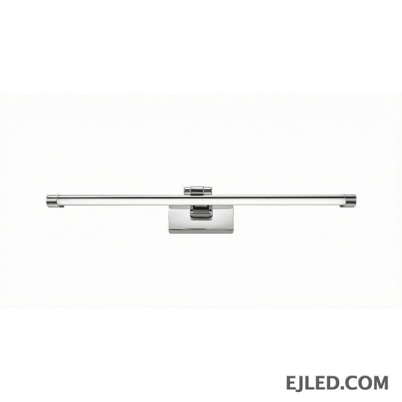 The ML0011 mirror lamp is a substantial horizontal fixture with a polished chrome finish, providing generous illumination for larger vanity areas. Its robust design is well-suited for spacious bathrooms or commercial settings requiring broad light distribution.