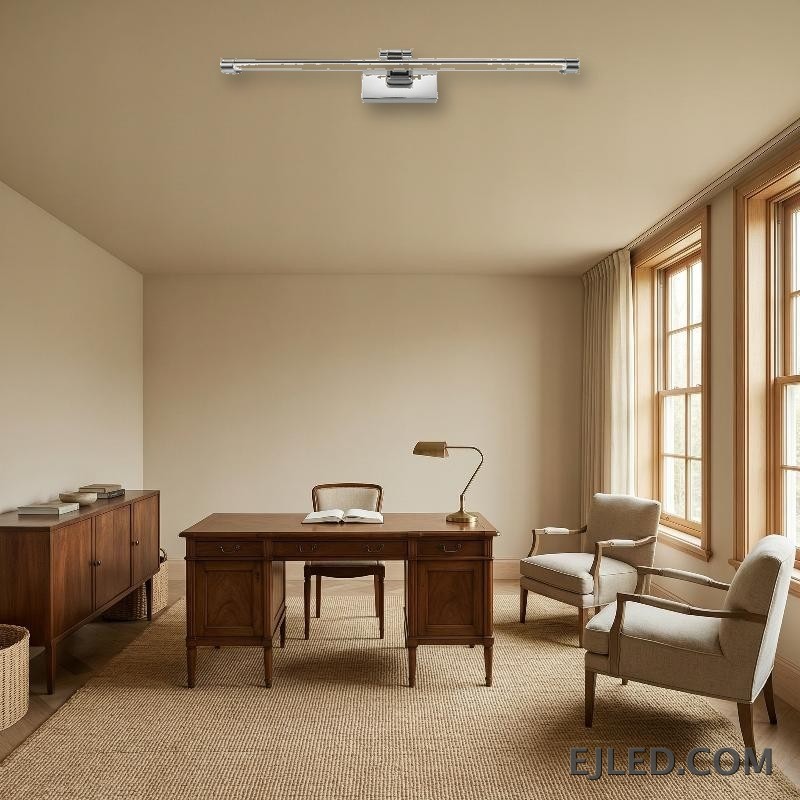 La lámpara de espejo ML0011 es una luminaria horizontal sustancial con acabado cromado pulido, proporcionando una iluminación generosa para áreas de tocador más grandes. Su diseño robusto es adecuado para baños espaciosos o entornos comerciales que requieren una amplia distribución de luz. - view 4