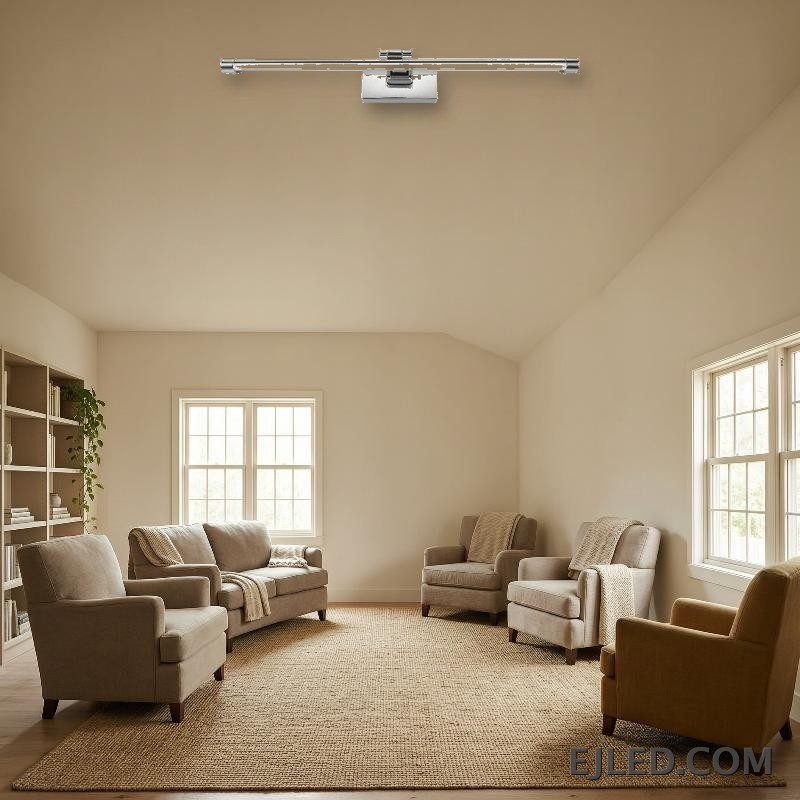 La lámpara de espejo ML0011 es una luminaria horizontal sustancial con acabado cromado pulido, proporcionando una iluminación generosa para áreas de tocador más grandes. Su diseño robusto es adecuado para baños espaciosos o entornos comerciales que requieren una amplia distribución de luz. - view 5