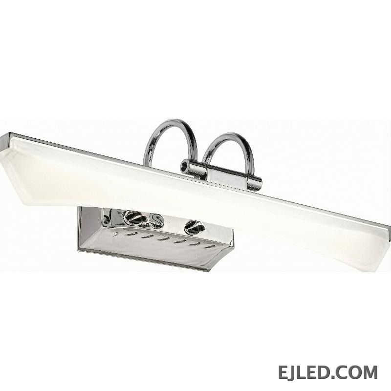 This horizontal mirror lamp, the ML0012, features a slim, rectangular profile in polished chrome, delivering focused light. It is well-suited for accenting decorative elements or providing functional illumination over smaller mirrors.