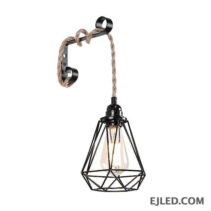 The RP0001 pendant light features a long, adjustable natural hemp rope, allowing for significant drop from its iron ceiling fixture. It provides direct, downward illumination suitable for areas with high ceilings or where a prominent, single light source is desired.