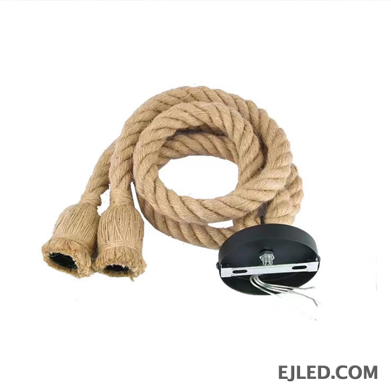 Five individual natural hemp ropes, bundled at the ceiling and artfully knotted, define the RP0004 pendant light. Each rope suspends an open E26/E27 lamp holder, providing an array of direct, adjustable light sources for versatile illumination and creative arrangements. - view 3