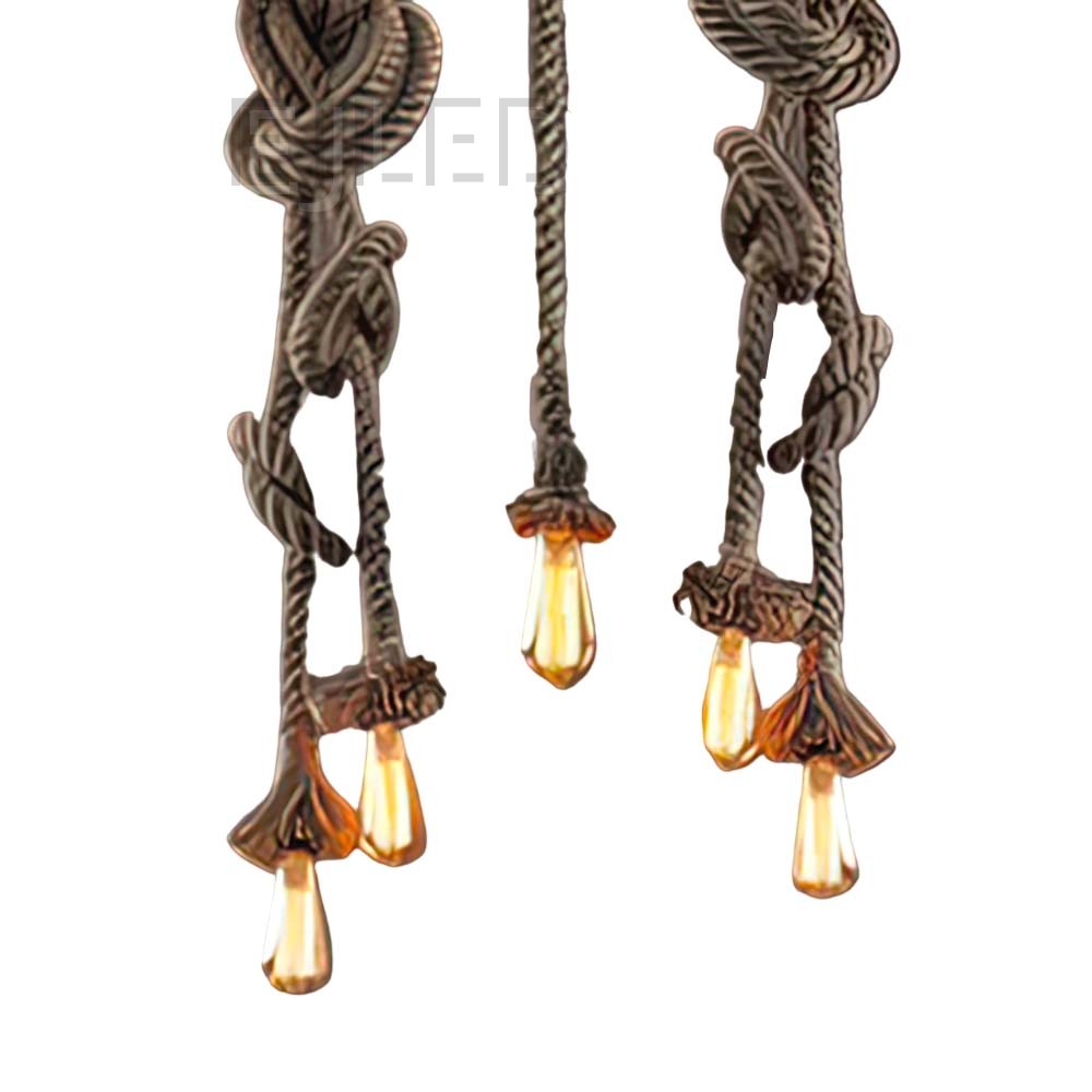 This single pendant light features a natural hemp rope suspension with a decorative knot, paired with an open metal wire cage shade. - view 4