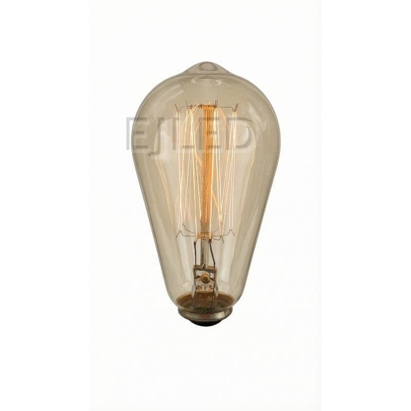 This amber glass ST64 incandescent bulb features a warm tungsten filament design, supplying nostalgic illumination for hospitality and residential interior lighting projects.