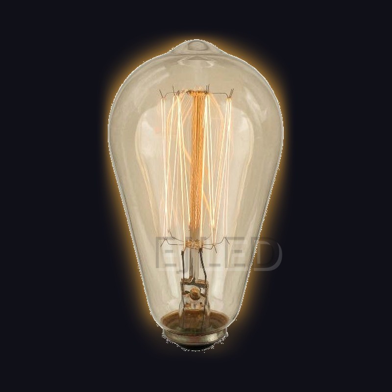 This amber glass ST64 incandescent bulb features a warm tungsten filament design, supplying nostalgic illumination for hospitality and residential interior lighting projects. - view 2