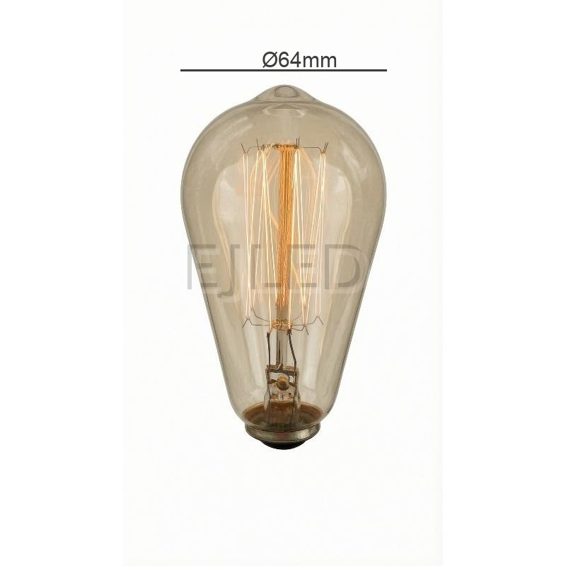 This amber glass ST64 incandescent bulb features a warm tungsten filament design, supplying nostalgic illumination for hospitality and residential interior lighting projects. - view 4