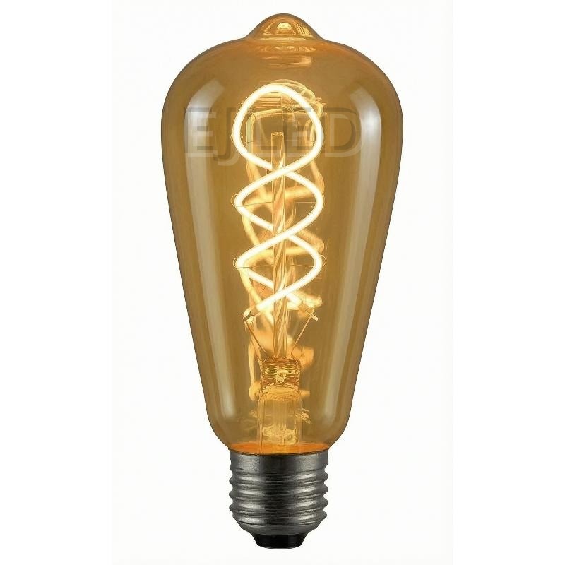 This amber glass ST64 soft filament LED bulb features a warm spiral light inside a teardrop shaped vintage shade. It operates on low wattage.