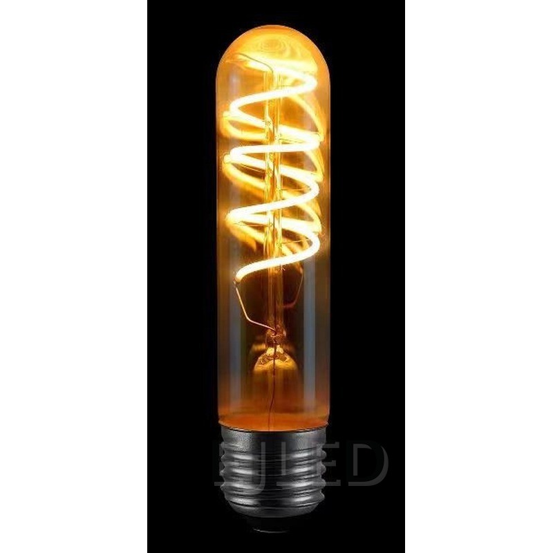 This amber glass soft filament light bulb features a tubular shape and a visible spiral LED filament inside. - view 6