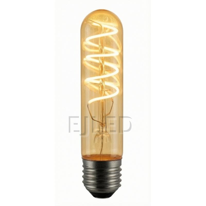 This vintage bulb lamp features an elongated amber glass tube shade with a visible soft LED filament inside, creating a warm nostalgic glow for decorative commercial and residential lighting fixtures.