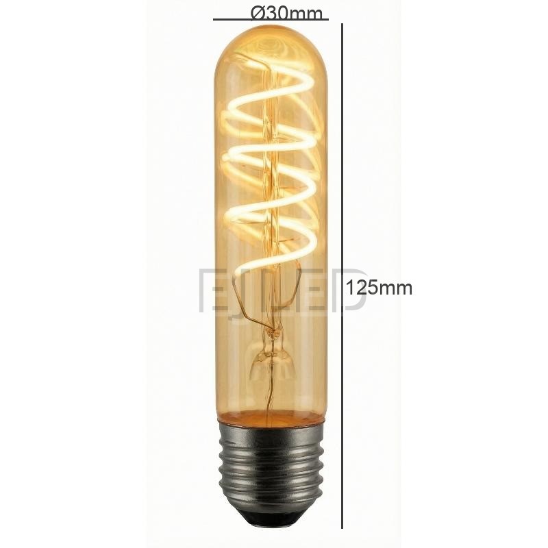 This vintage bulb lamp features an elongated amber glass tube shade with a visible soft LED filament inside, creating a warm nostalgic glow for decorative commercial and residential lighting fixtures. - view 4
