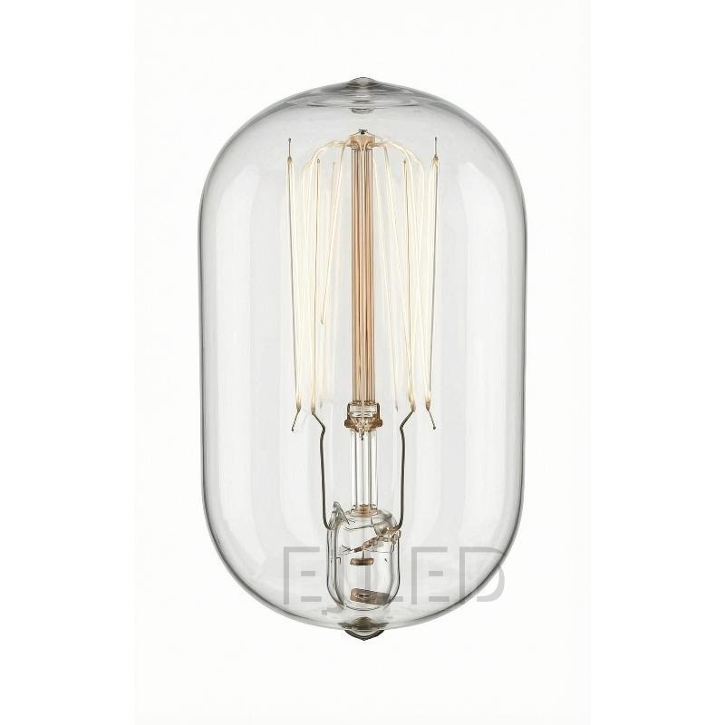 This clear glass tubular incandescent bulb features a visible vertical tungsten filament structure and a smooth, rounded glass envelope design.
