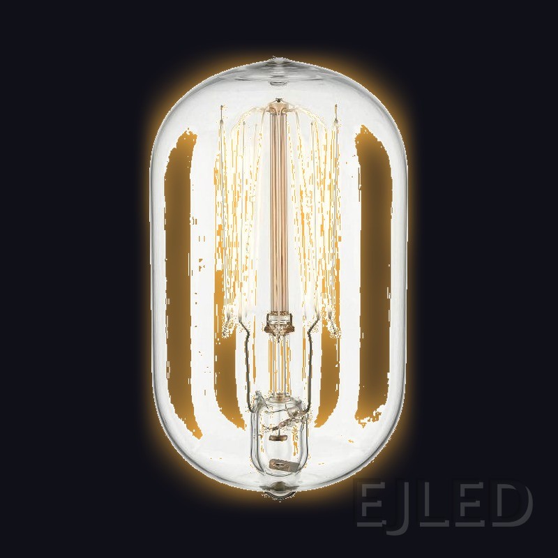 This clear glass tubular incandescent bulb features a visible vertical tungsten filament structure and a smooth, rounded glass envelope design. - view 2