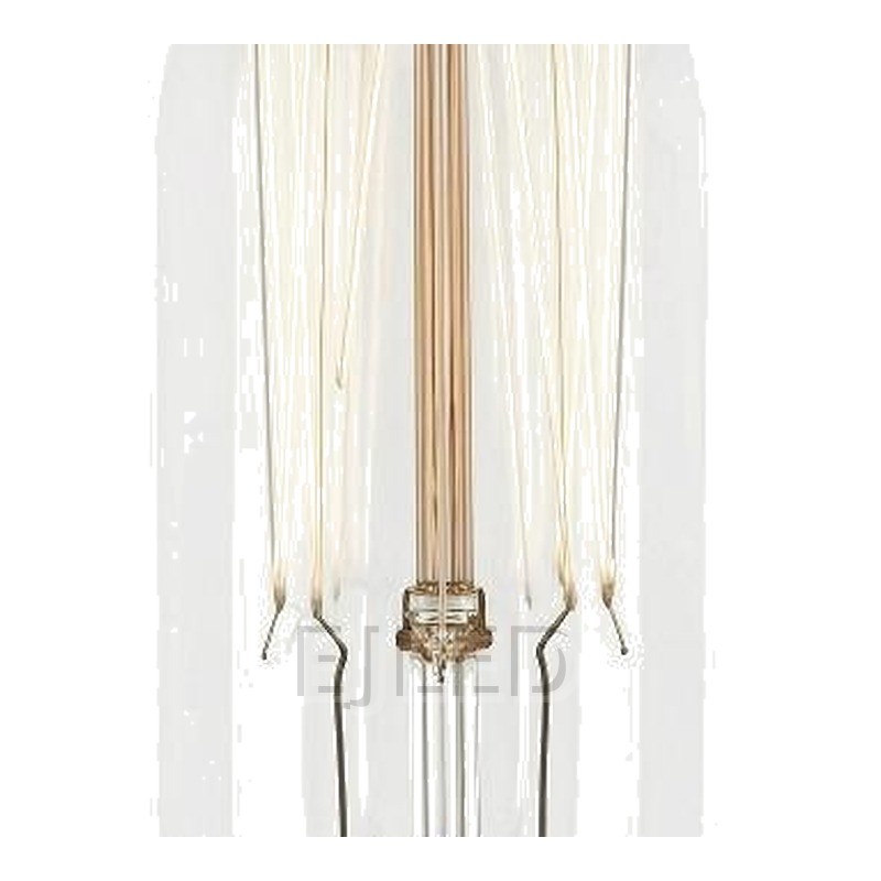 This clear glass tubular incandescent bulb features a visible vertical tungsten filament structure and a smooth, rounded glass envelope design. - view 3