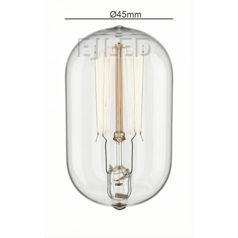 This clear glass tubular incandescent bulb features a visible vertical tungsten filament structure and a smooth, rounded glass envelope design. - view 4