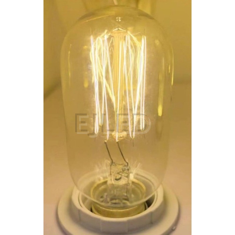 This clear glass tubular incandescent bulb features a visible vertical tungsten filament structure and a smooth, rounded glass envelope design. - view 6