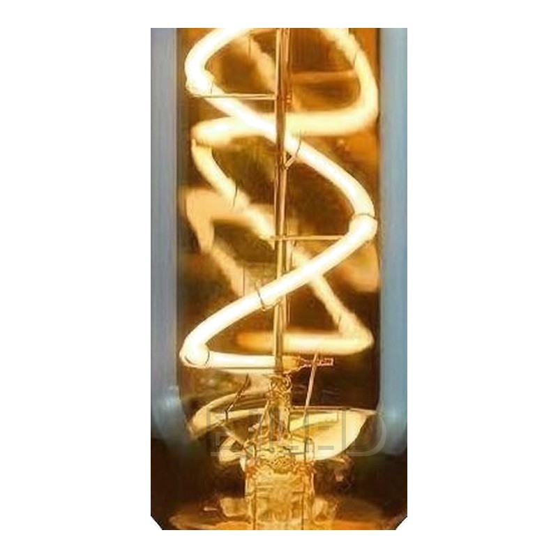 This amber glass T45 LED bulb features a visible spiral soft filament inside a tinted cylindrical glass shade with a standard threaded base. - view 3