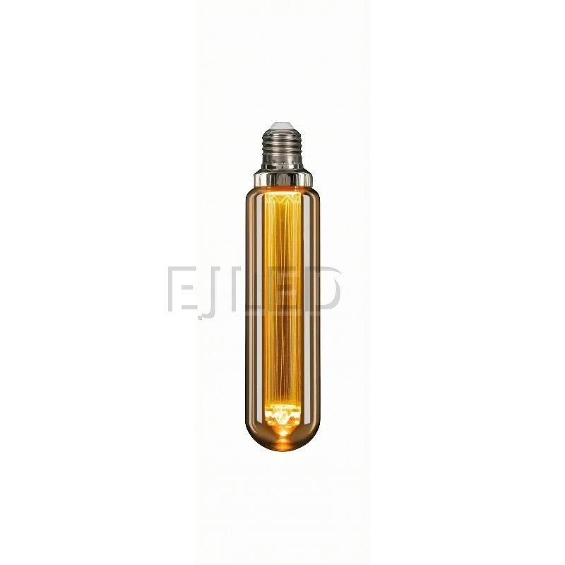 This amber glass T45 tubular LED bulb features a light guide design inside a cylindrical tinted shell. It is suited for decorative lighting projects.