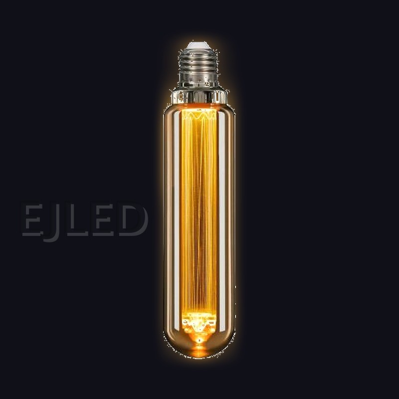 This amber glass T45 tubular LED bulb features a light guide design inside a cylindrical tinted shell. It is suited for decorative lighting projects. - view 2