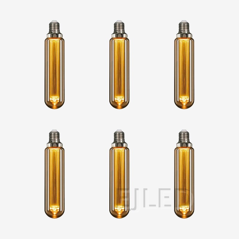 This amber glass T45 tubular LED bulb features a light guide design inside a cylindrical tinted shell. It is suited for decorative lighting projects. - view 5