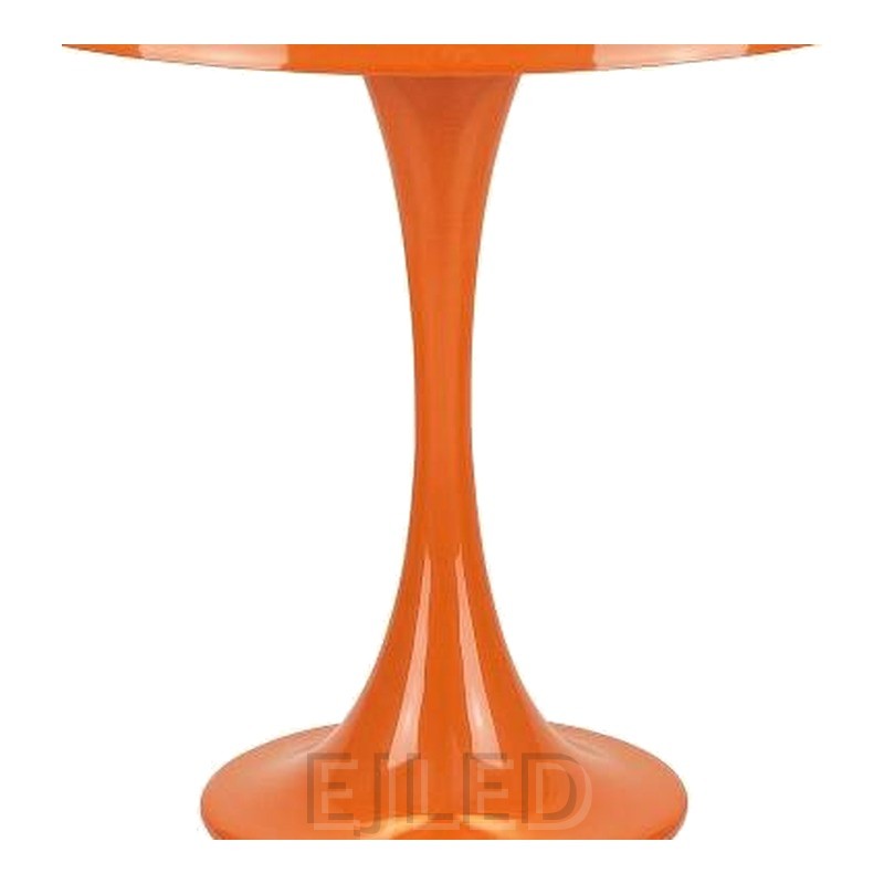 This bright orange metal table lamp features a wide dome shade and a slender trumpet base with a smooth glossy finish. - view 3