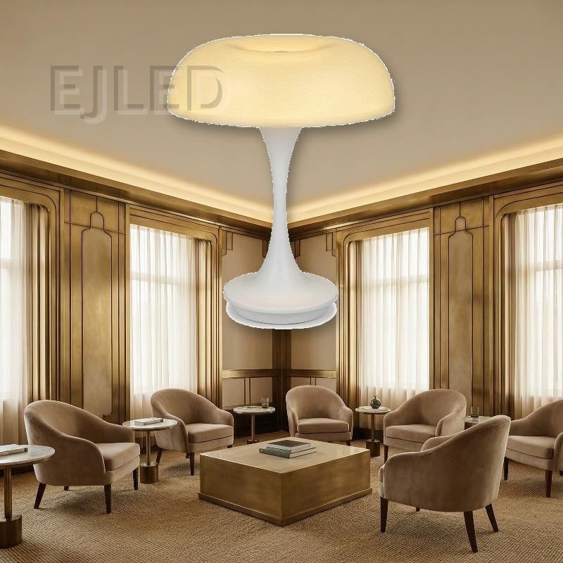 This white resin table lamp features a rounded shade and a slender pedestal base. It provides warm illumination for wholesale and hotel projects. - view 4
