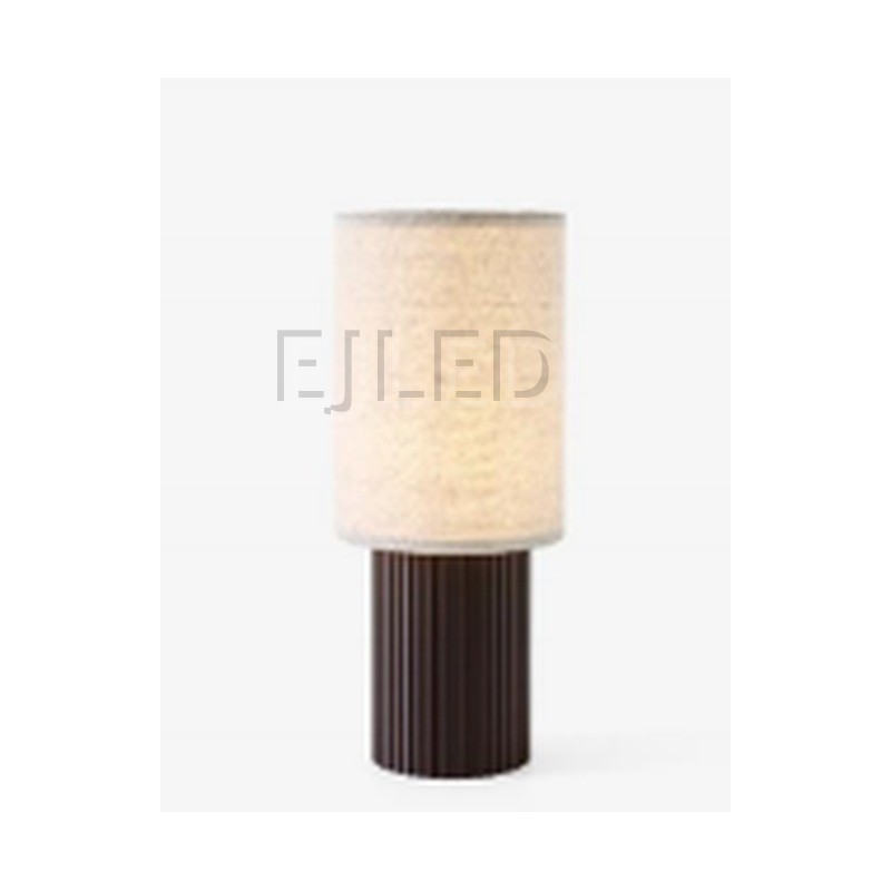 This table lamp features a cylindrical fabric shade paired with a fluted dark brown base, designed for hospitality and residential interior projects. - view 2