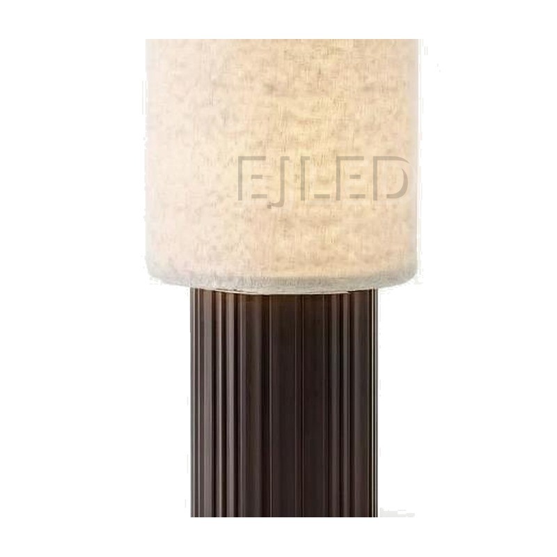 This table lamp features a cylindrical fabric shade paired with a fluted dark brown base, designed for hospitality and residential interior projects. - view 3