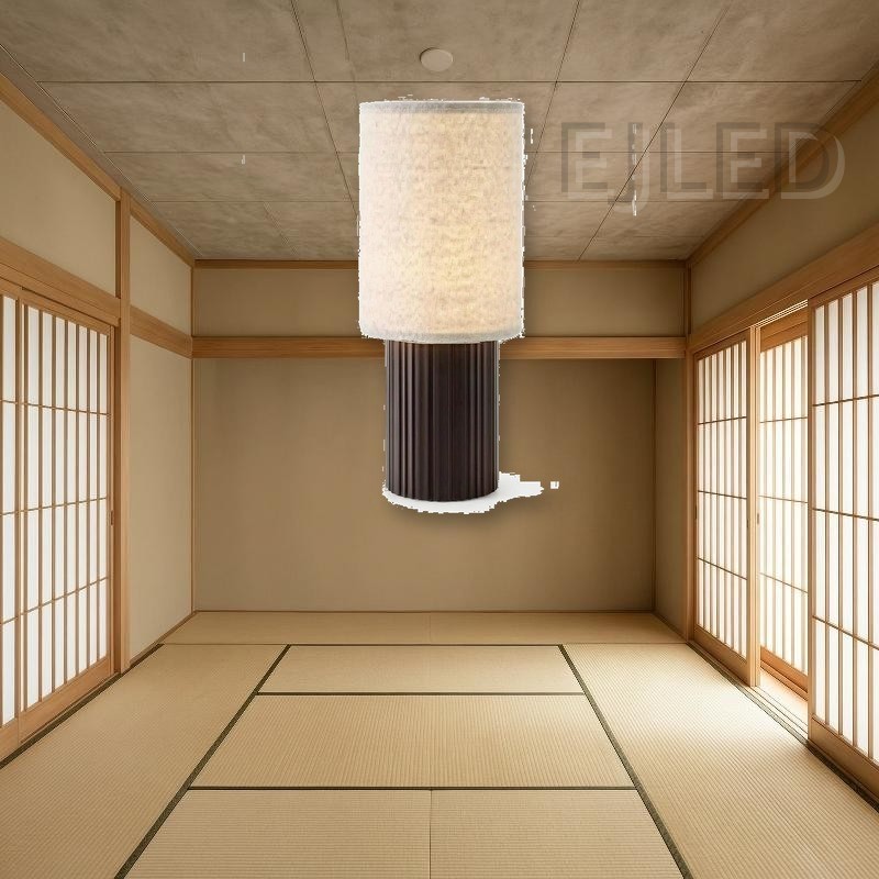 This table lamp features a cylindrical fabric shade paired with a fluted dark brown base, designed for hospitality and residential interior projects. - view 5