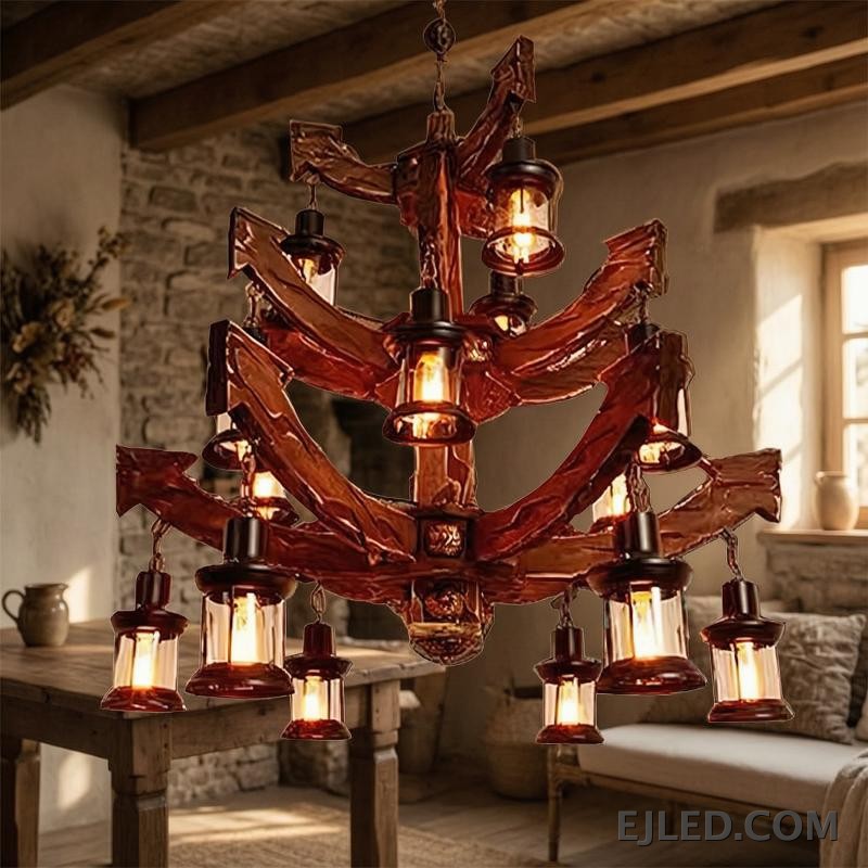 For dining areas or above kitchen islands, the WD0001 wooden cylindrical pendant lamp provides focused illumination. Its natural wood finish and open base direct light downwards, complementing various interior designs. - view 4