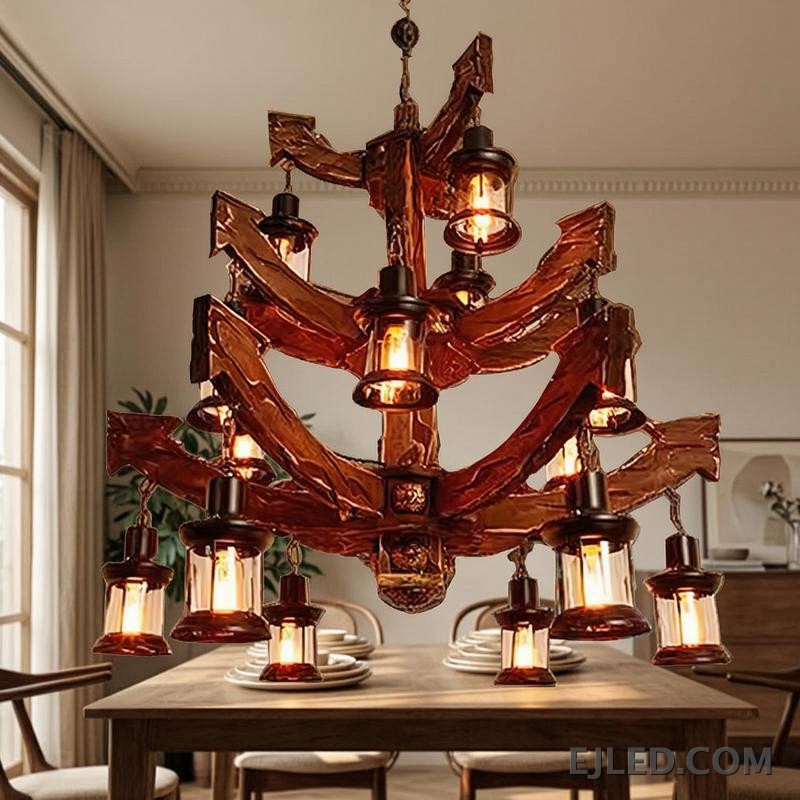 For dining areas or above kitchen islands, the WD0001 wooden cylindrical pendant lamp provides focused illumination. Its natural wood finish and open base direct light downwards, complementing various interior designs. - view 5
