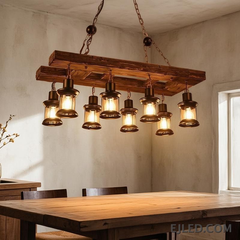 This cylindrical wooden pendant lamp, the WD0003, features an open base designed to direct light downwards. Its darker wood finish provides a contrasting accent, making it suitable for focused illumination. - view 3