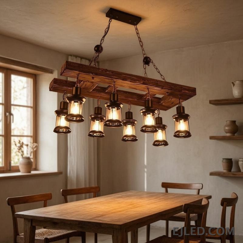 This cylindrical wooden pendant lamp, the WD0003, features an open base designed to direct light downwards. Its darker wood finish provides a contrasting accent, making it suitable for focused illumination. - view 4