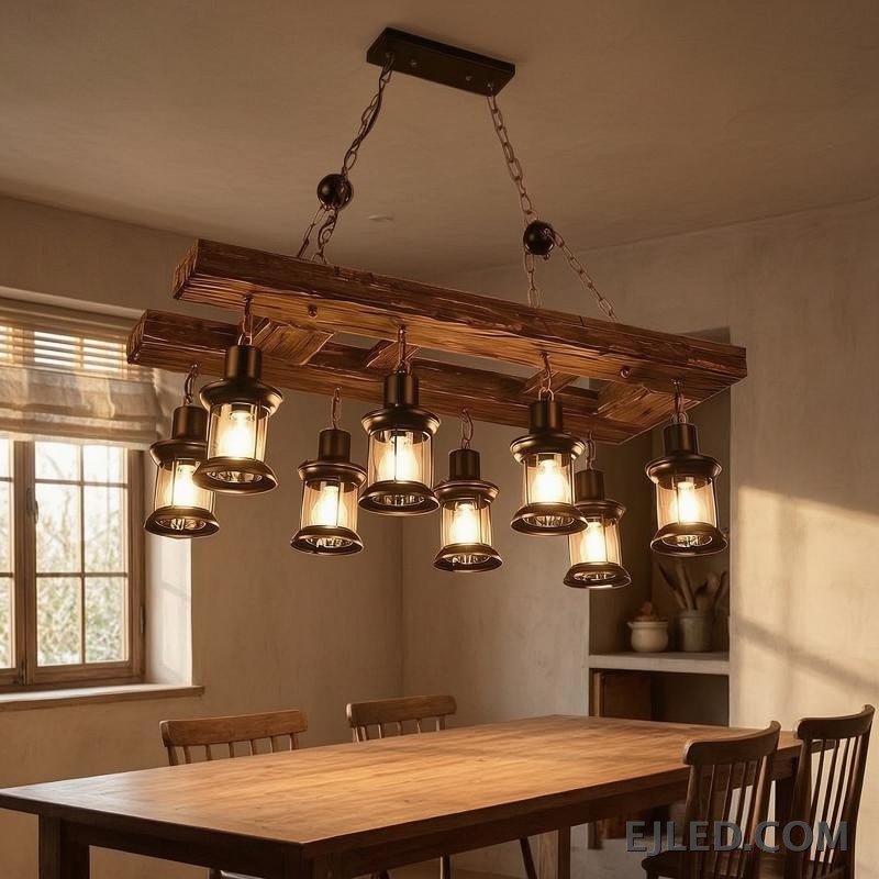 This cylindrical wooden pendant lamp, the WD0003, features an open base designed to direct light downwards. Its darker wood finish provides a contrasting accent, making it suitable for focused illumination. - view 5