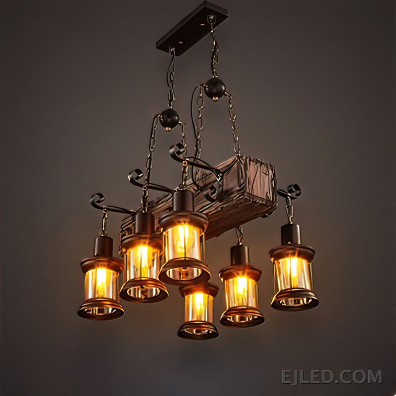 Crafted from natural wood, the WD0005 features two cylindrical pendant lamps suspended together, providing focused downward illumination. Its multi-lamp design suits longer counters or tables, offering a balanced light distribution. - view 2