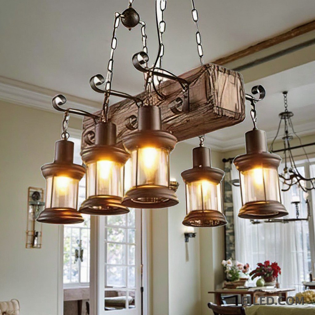 Crafted from natural wood, the WD0005 features two cylindrical pendant lamps suspended together, providing focused downward illumination. Its multi-lamp design suits longer counters or tables, offering a balanced light distribution. - view 4