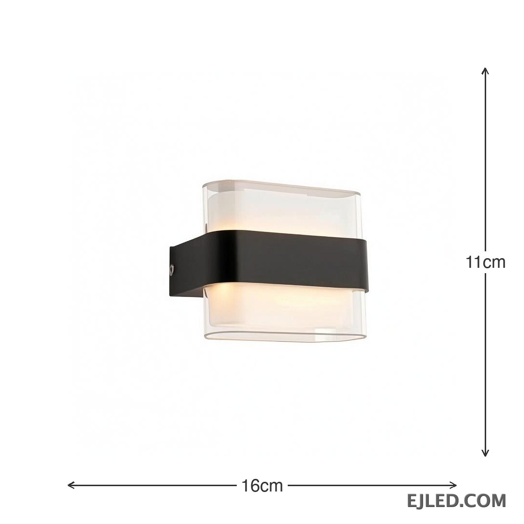 This wall lamp features a black aluminum body and two rectangular glass diffusers. It is designed for surface mounting and provides diffused light both upwards and downwards. - view 3
