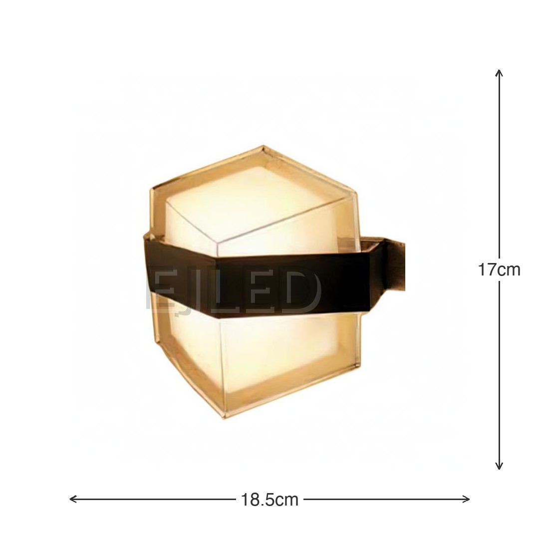 This hexagonal acrylic wall light features a clear outer shade, a white internal diffuser, and a distinct dark band around its middle. It provides enclosed illumination from a wall-mounted fixture. - view 4