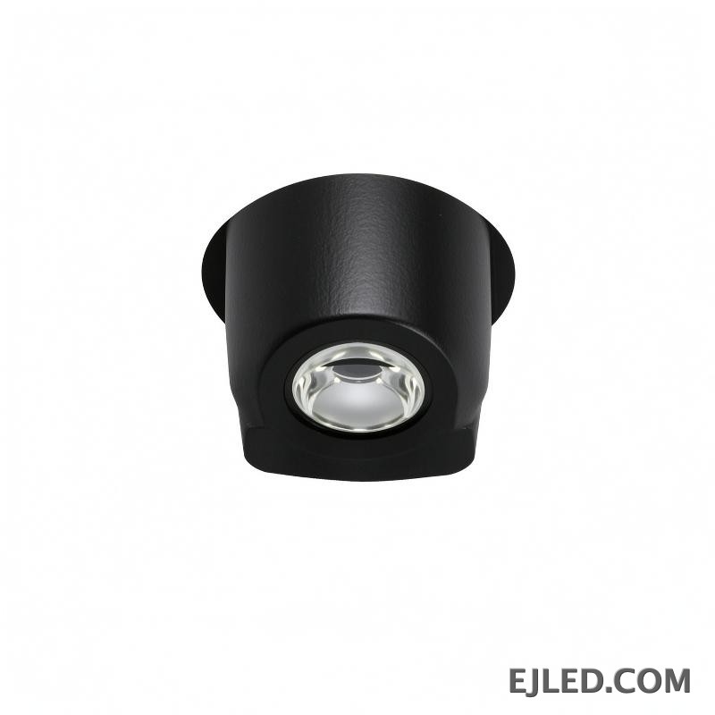 This black plastic recessed wall spotlight offers adjustable directional lighting from a single integrated source. Its compact, unobtrusive design is suitable for targeted illumination in diverse project applications.