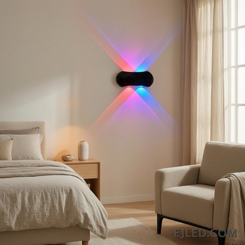 Plastic construction defines the WL0050, a rectangular black wall light designed for focused up-and-down illumination. It provides a distinct light pattern, suitable for architectural emphasis or accent lighting in various settings. - view 5